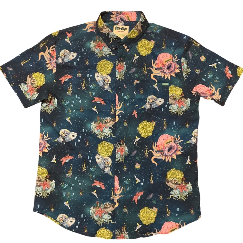 RSVLTS Rick and Morty KUNUFLEX Shirt Mens XL Short Sleeve Button Down Galactic